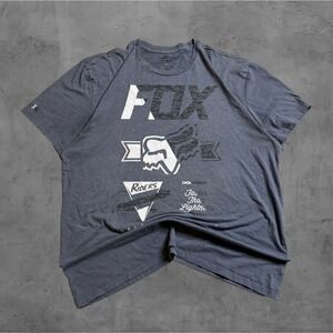 Vintage y2k Mens Fox Racing Graphic T Shirt Charcoal Gray